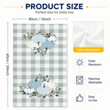 2/4/6pcs Blue & White Pumpkin Plaid Pattern Printed Kitchen Towels, Ultra-Soft Microfiber High Absorbent Tea Towels, Dish Cloths, Cleaning Towels, Hand Towels, Suitable For Cooking, Baking, Wiping, Cleaning And Kitchen Decoration, Kitchen Accessories, Daily Essentials - Multicolor - View 4