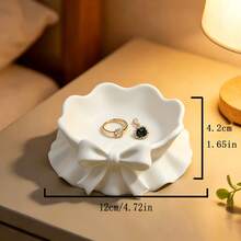 1pc Cute Ruffled Bow Jewelry Tray, Accessory Dish For Home Decor, Desk, Office, Theme Party, Cosmetic Display, Ring & Necklace Storage, Key & Small Item Organizer, Gifts For Girlfriend, Soft Satin Bow Ceramic Trinket Dish, Ins Style - Multicolor - View 15