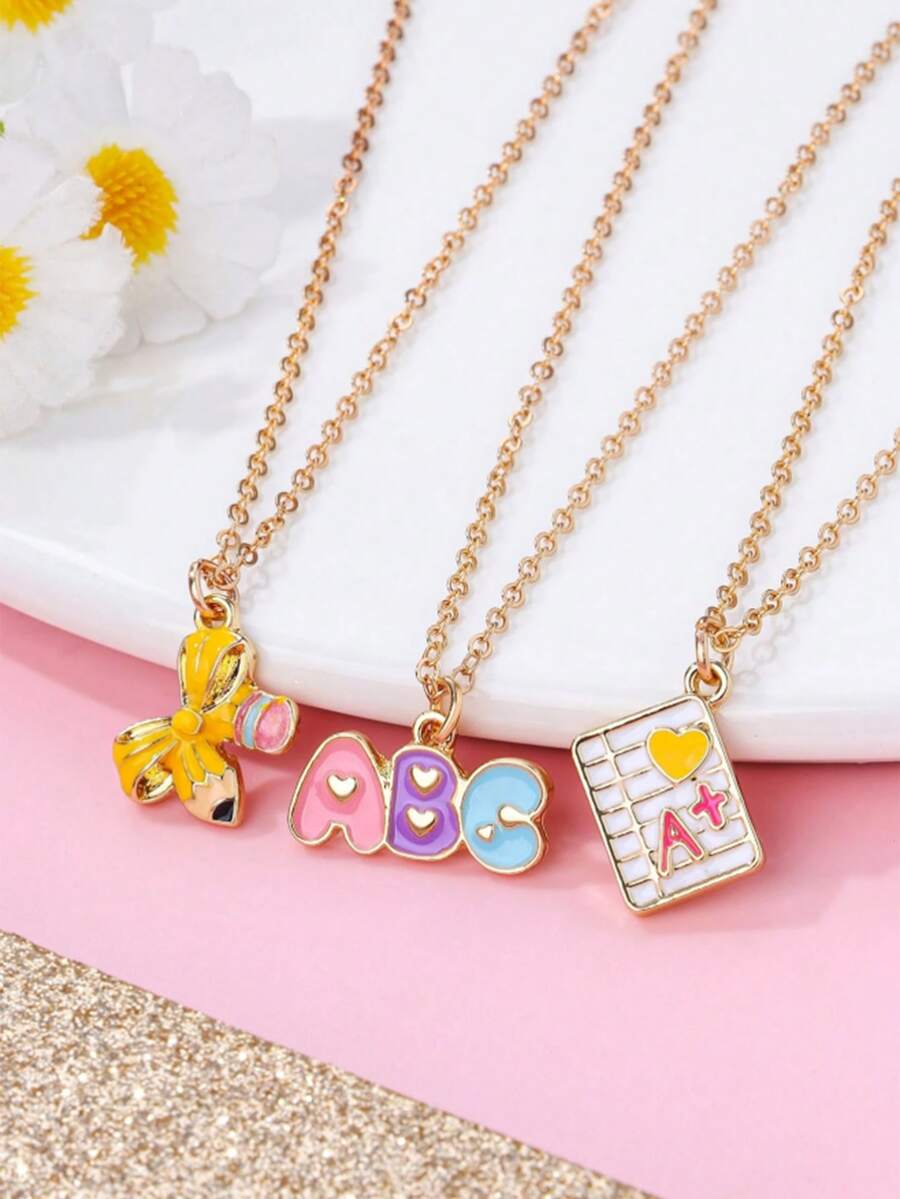 3pcs/Set Cartoon Cute Back To School Gift Enamel Drip Oil Zinc Alloy ...