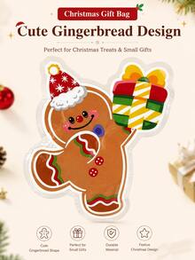 10pcs Gingerbread Man Shaped Gift Bags, Reusable Christmas Holiday Goodie Bags, Cute Creative Candy & Snack Storage Bags, Suitable For Holiday Party Favors, Christmas Gift Packaging & Storage - Multicolor - View 3