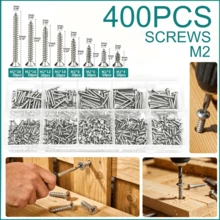 400pcs Cross Self Tapping Screw Mixed Set, Woodworking Screws, Gypsum Board Screws, Drywall Screws, Hardened Self Tapping Screws, Home Decoration Screws - Silver - View 2
