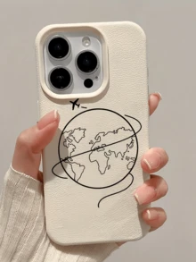 1件 白色地球飛機設計極簡全包覆 TPU 防震手機殼，適用於 Apple 18 17 16 15 14 13 12 11 Pro Max Air 及系列 - 彩色 - 查看 2