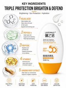 1/2 piezas Protector solar blanqueador SPF50+ PA+++ de 50g, resistente al agua y al sudor, protección UV con forma de huevo, hidratante ligero y no graso, formación rápida de película, sin manchas de maquillaje, adecuado para el uso diario, vacaciones en la playa y actividades al aire libre - Multicolor - Ver 10