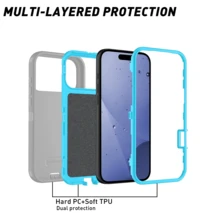 耐用 3 合 1 保護殼，相容 iPhone、Galaxy、HONOR 及其他手機 - 淺灰+天藍 - 查看 4