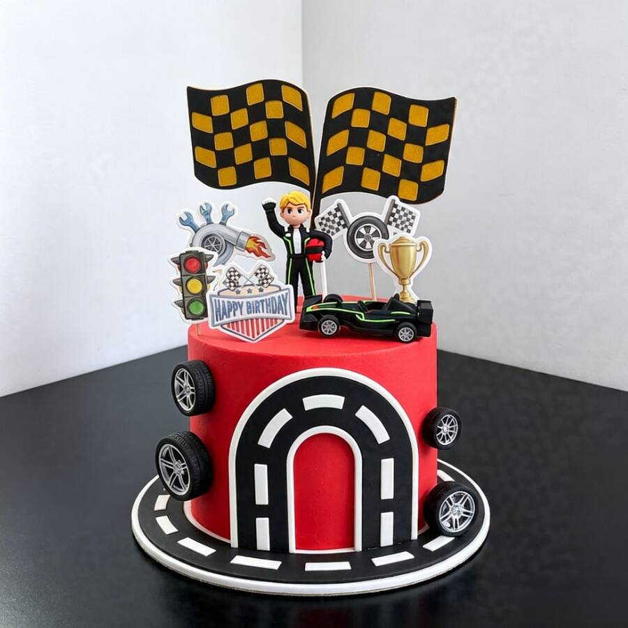 15pcs Racing Car Cake Toppers, Racing Driver Checkered Flag Cake Decorations, Boys Birthday Party Cake Picks - Multicolor - View 1