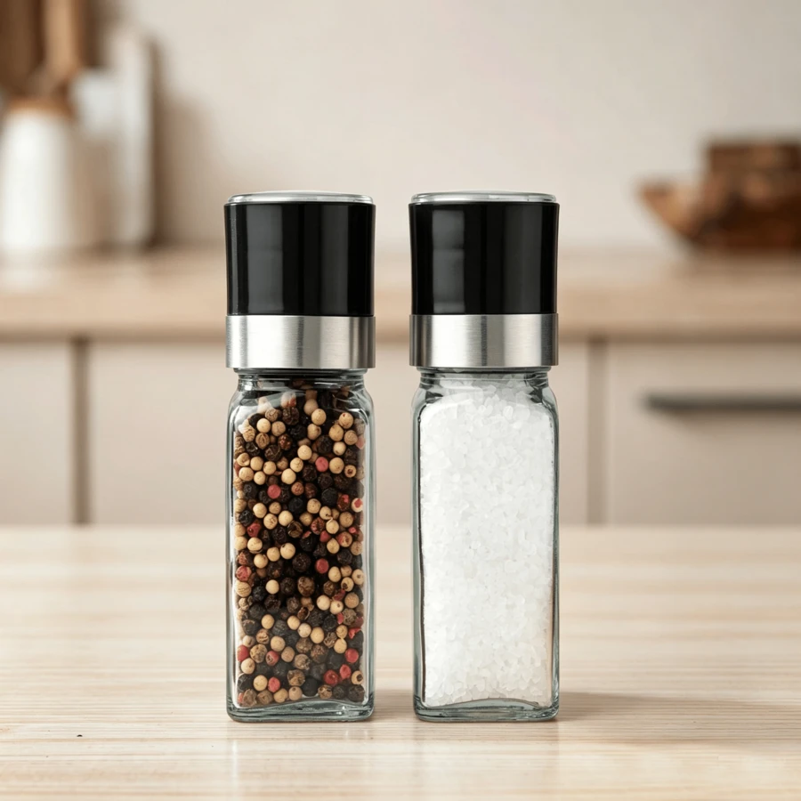 Salt And Pepper Mill Set Of 2 With Adjustable Ceramic Grinder For Fine To Coarse, Modern Spice Set For Kitchen Island, Dining Table And Daily Cooking, Stylish Kitchen Helper - Clear - View 1
