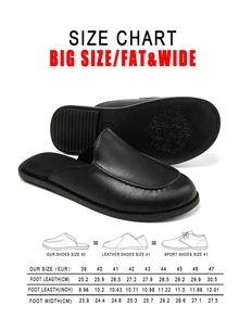 Plus Size Men's Leather Closed-Toe Mule Loafer Slippers, Backless Slouchy Slides With Reinforced Stitching And Skin-Friendly Lining - Black - View 2