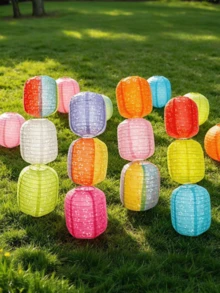 10/5pcs Hollow Long Paper Art Set, Includes 6 Lanterns And 6 Bases, Multi-Color Sewn Foldable Hanging Lanterns, Colorful Paper Art Decorative Lanterns, Suitable For Home, Party And Other Occasions - Multicolor - View 5