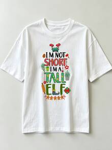 I'm Not Short I'm A Tall Elf Graphic T‑Shirt Unisex 100% Cotton Christmas Funny Elf Gingerbread Man Holiday Print Casual Short Sleeve Tee Tops - White - View 4