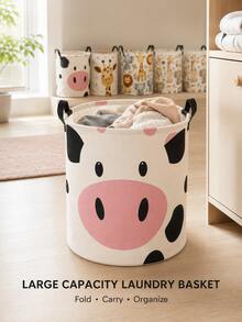Printed Large Capacity Dual Handle Laundry Basket, Household Washing Machine Dirty Clothes Storage Basket, Laundry Hamper - Multicolor - View 1