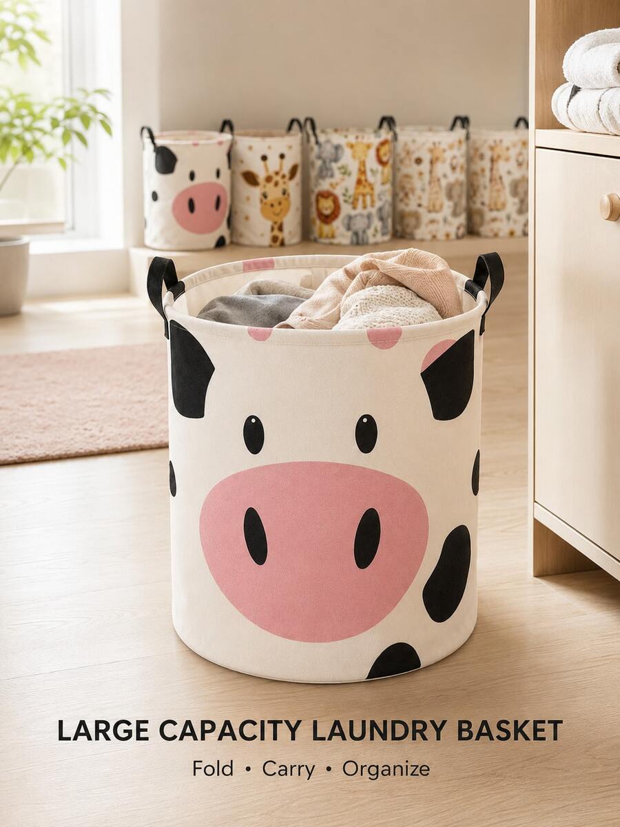 Printed Large Capacity Dual Handle Laundry Basket, Household Washing Machine Dirty Clothes Storage Basket, Laundry Hamper - Multicolor - View 1