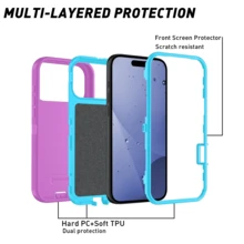 Solide et durable, étui de protection trois-en-un compatible avec iPhone, Galaxy, HONOR et autres téléphones portables - Violet clair + bleu ciel - Voir 6