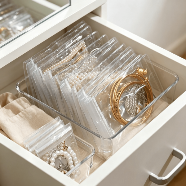 100 pièces Sacs de bijoux en PVC épaissi à haute transparence, design à fermeture éclair, isolent efficacement l'humidité et l'air, empêchent les bijoux en argent et plaqués or de s'oxyder et de noircir. Convient pour ranger les bracelets, colliers de perles, boucles d'oreilles, bracelets et autres bijoux, texture douce et ne rayent pas les bijoux, imperméable et anti-poussière. Convient pour l'organisation de la maison, l'emballage de voyage, l'emballage d'affichage de bijoux, sacs de rangement de bijoux simples et pratiques.