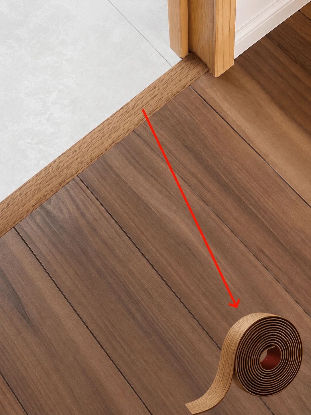 1Pc 100cm Wood Grain PVC Self‑Adhesive Floor Transition Strip,Peel And Stick Threshold Trim,Flexible Waterproof Gap Cover For Carpet Tile Vinyl Flooring,Home Floor Renovation Decor Accessory - Multicolor - View 1
