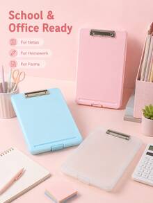 1pc A4 Plastic Storage Clipboard With Built-In Document Box, Metal Clip Writing Board, Portable File Holder For Office School - Multiple Styles - View 7