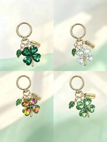 1pc Fashion Minimalist Elegant Clover Bag Charm, Luxury Crystal Keychain Pendant, Car Key Holder, Handbag Decorative Pendant - Multicolor - View 8