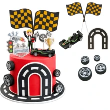 15pcs Racing Car Cake Toppers, Racing Driver Checkered Flag Cake Decorations, Boys Birthday Party Cake Picks - Multicolor - View 2