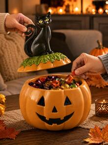 1 hũ đựng kẹo Halloween hình mèo đen và bí ngô, hộp đựng kẹo nắp mèo phong cách Gothic dễ thương, hộp trưng bày kẹo Trick or Treat Halloween sáng tạo, phù hợp đóng gói kẹo, trang trí bàn tiệc Halloween, trang trí nhà mùa thu, quà tặng chủ đề nhà ma ám - Nhiều màu - Xem 1