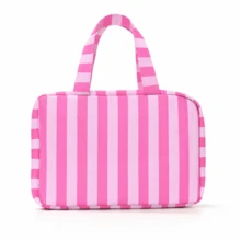 Fashionable Striped Contrast Color Foldable Toiletry Bag, Makeup Bag, Beach Bag, Holiday Essentials, Travel, Portable, Lightweight, Durable, Stylish, Gift For Her - Multicolor - View 24