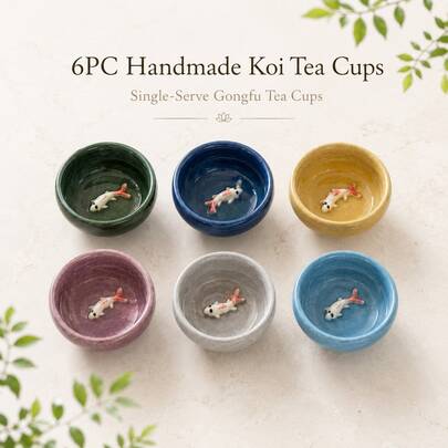 6 Pieces Korean Soju Shot Glasses Sets Koi Fish Design Ceramic Cup Set Tea Accessories For Soju, Sake, Sauces And Tea