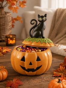 1 hũ đựng kẹo Halloween hình mèo đen và bí ngô, hộp đựng kẹo nắp mèo phong cách Gothic dễ thương, hộp trưng bày kẹo Trick or Treat Halloween sáng tạo, phù hợp đóng gói kẹo, trang trí bàn tiệc Halloween, trang trí nhà mùa thu, quà tặng chủ đề nhà ma ám - Nhiều màu - Xem 3