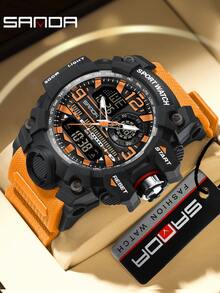 SANDA 3133 Men's Digital Analog Sports Watch 50M Waterproof Multifunction Chronograph Alarm Luminous Silicone Strap Outdoor Watch - One Size - View 14
