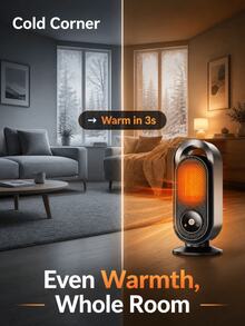 SMEGGEMS PTC Ceramic Space Heater, Portable Electric Desktop Fan Heater, Rapid Heating, 60° Wide Angle Warm Air, Touch Control, 1-8H Timer, Smart Constant Temperature Small Heater, Suitable For Home, Office, Bedroom - Black - View 2