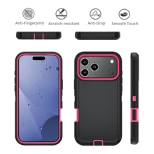 Durable 3-In-1 Protective Case Compatible With IPhone, Galaxy, HONOR And Other Phones - Black + Rose Red - View 3