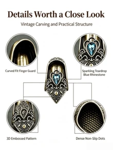 Vintage Rhinestone Sewing Thimble, Retro Relief‑Carved Finger Guard With Non‑Slip Inner Dots, Wear‑Resistant Finger Protector For Hand Quilting, Embroidery And Daily Needlepoint Work - Silver - View 3