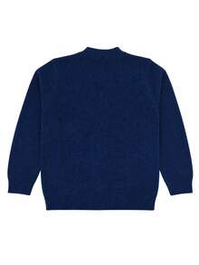 1pc Girls' Chunky Knit Round Neck Sweater, Loose Lantern Long Sleeve, Ribbed Cuffs, Soft All-Match Versatile Style - Blue - View 4