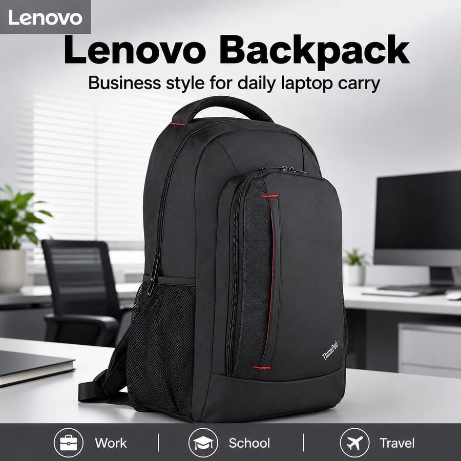 1pc Lenovo ThinkPad Laptop Backpack, Large‑Capacity Computer Bag, Independent Laptop Compartment & Multi‑Functional Pockets, Durable Backpack For School Office Daily Commute & Travel - View 1