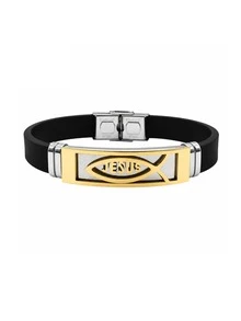 Jesus Fish Stainless Steel & Silicone Bracelet, Sweat-Resistant, Washable, Men's Business Jewelry, Christmas Gift - Cross - View 6