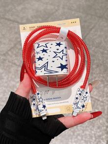 Cool Blue Star Glitter Charger Protective Case, Minimalist Apple Charger Protective Shell + 1.4M Charging Cable Protector, Compatible With 20W Phone 15 Charger, 16 ProMax Phone Cable Protector, Anti-Bend, Anti-Cat Bite, Suitable For 13/14 Plus Data Cable Protector, Charger Protector. Christmas Gift, Girlfriend Gift, World Cup Protective Case, Shockproof Soft TPU Material Compatible With Phone 17 - Multicolor - View 1