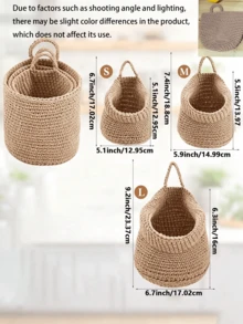 Multifunctional Handmade Woven Wall Hanging Basket, Crochet Wall Hanging Storage Bucket, Decorative Hanging Storage Rack. Apartment Wall Organization, Bathroom Toiletries Storage, Study Stationery Storage, Farmhouse Style Home Decor Display - Multicolor - View 5