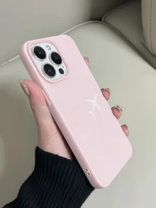 1件裝 粉色簡約愛心飛機設計極簡全包覆TPU防震手機殼，適用於Apple 18 17 16 15 14 13 12 11 Pro Max Air - 彩色 - 查看 2