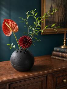 Modern Resin Porous Flower Pot, Round Faux Travertine Texture Japanese Style Ikebana Planter, Wabi-Sabi Japanese Desktop Decor, Suitable For Living Room, Bedroom, Wedding And Housewarming Gift - Multiple Styles - View 3