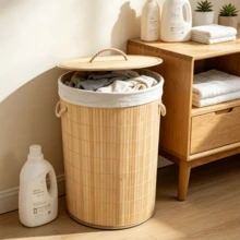 Woven Laundry Hamper With Lid, Laundry Basket, Storage Bin, Linen‑Lined Clothes Storage Basket With Rope Handles, Large‑Capacity Dirty Clothes Organizer Box, Suitable For Bedroom, Bathroom And Laundry Room - Khaki - View 10