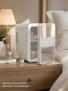 SMEGGEMS 4L Portable Dual-Use Skincare Mini Fridge With Adjustable LED Makeup Mirror, Hot & Cold Dual Function, Suitable For Storing Cosmetics, Snacks And Beverages, For Bedroom, Office And Car Use - White - View 1