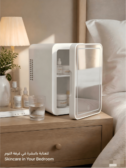SMEGGEMS 4L Portable Dual-Use Skincare Mini Fridge With Adjustable LED Makeup Mirror, Hot & Cold Dual Function, Suitable For Storing Cosmetics, Snacks And Beverages, For Bedroom, Office And Car Use