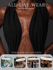 1pc Crescent Moon & Star Rhinestone Long Body Chain, Adjustable Y-Shaped Design, Sparkling Body Jewelry For Evening Party - Rhinestones - View 4