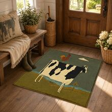 1pc, Country Cow & Rooster Pattern Printed Faux Cashmere Kitchen Mat, Absorbent Kitchen Floor Mat, Kitchen Rug, Long Runner Mat, Sink Front Mat, Suitable For Kitchen, Bathroom, Entryway, Hallway, Laundry Room And Home Decor - Multicolor - View 2