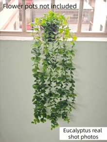 1/2 Peças Plantas Artificiais Penduradas, Decoração de Vasos Pendurados na Parede, Adequado para Uso Interno, Externo, Decoração de Prateleira da Sala de Estar, Decoração Doméstica, Decoração de Quarto, Decoração de Jardim, Decoração de Parede - Eucalipto - Visão 9