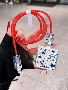 Cool Blue Star Glitter Charger Protective Case, Minimalist Apple Charger Protective Shell + 1.4M Charging Cable Protector, Compatible With 20W Phone 15 Charger, 16 ProMax Phone Cable Protector, Anti-Bend, Anti-Cat Bite, Suitable For 13/14 Plus Data Cable Protector, Charger Protector. Christmas Gift, Girlfriend Gift, World Cup Protective Case, Shockproof Soft TPU Material Compatible With Phone 17 - Multicolor - View 3