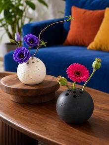 Modern Resin Porous Flower Pot, Round Faux Travertine Texture Japanese Style Ikebana Planter, Wabi-Sabi Japanese Desktop Decor, Suitable For Living Room, Bedroom, Wedding And Housewarming Gift - Multiple Styles - View 4