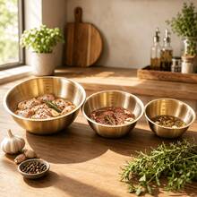 3Pcs Stainless Steel Cooking Mixing Bowls With Scale, Japanese Style Thickened Mixing And Kneading Bowls For Home Use, Egg Beating, Salad, Baking - Gold - View 3