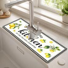 1pc Sink Faucet Absorbent Mat, Lemon Pattern Drainage Mat, Suitable For Kitchen, Bathroom Sink, Countertop, Drainage Mat, Diatomaceous Earth Material, Trimmable, Quick-Drying Mat - Multicolor - View 5