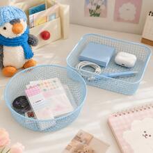 Macaron Color Square Metal Mesh Storage Basket, 20*20*5.5cm Desktop Organizer Storage Basket, Suitable For Home, Office, Bathroom And Kitchen Daily Storage, Multi-Purpose And Multi-Occasion Use, Also Suitable For Holiday Decoration. - Pink - View 16