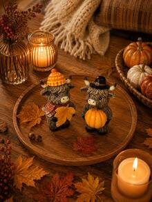 1pc Halloween Maple Leaf Pumpkin Highland Cow Home & Garden Decor, Farmhouse Style Tabletop Entryway Gift, Suitable For Christmas And Autumn Seasonal Collection Ornament - Multi-color - View 3