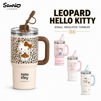 Sanrio 1個 Ice-Buster 保溫杯 830mL，可愛 Hello Kitty 不鏽鋼保溫水瓶，粉色卡通創意設計大容量冷熱不鏽鋼杯，附手柄水杯，四季通用 316 不鏽鋼吸管杯，開學、辦公室、居家使用杯，生日、聖誕、節日派對禮物