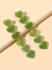 Aretes colgantes con corazón y detalles de brillo, San Valentín, Mamá, Madre, Día de la Madre, Regalo - Multicolor - Ver 4